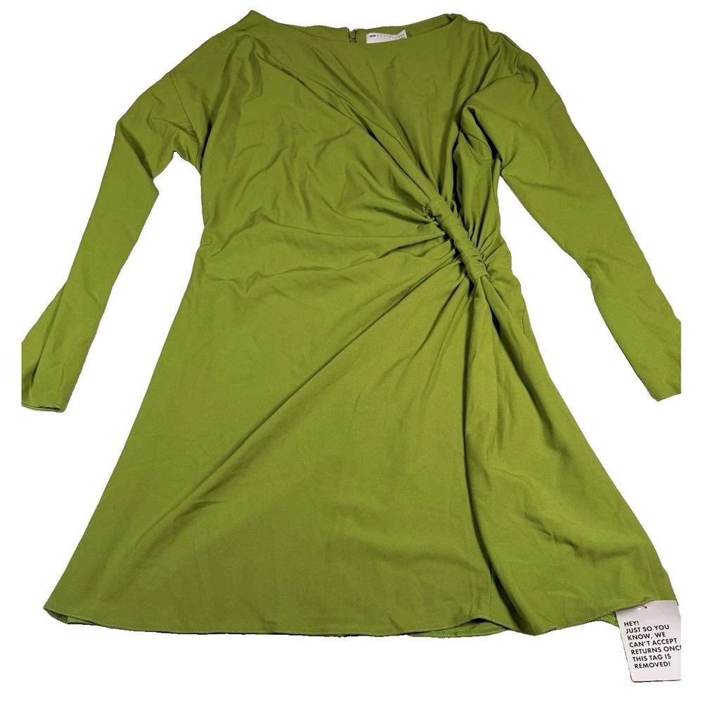 ASOS DESIGN Dress Womens 10 Green Ruched Wrap Long Sleeve Short Cocktail Party